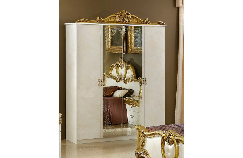 Barocco Ivory w/Gold 4-Door Wardrobe