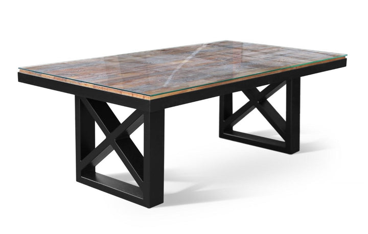 KANTO-T Glass top Solid Wood Dining Table