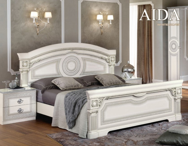 Aida Bedroom, White w/Silver
