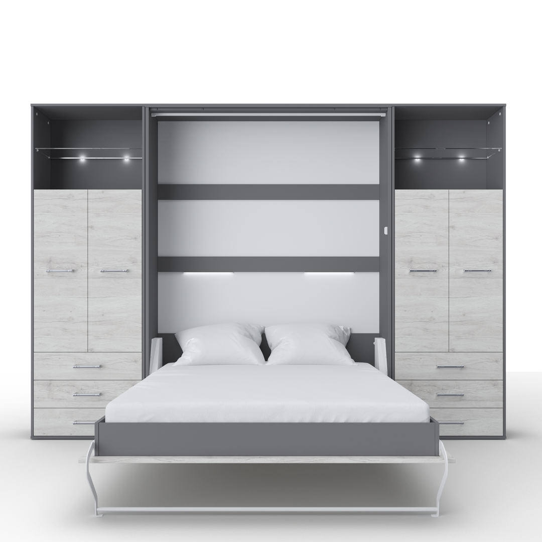 Vertical Murphy Bed Invento , European Full XL with 2 cabinets