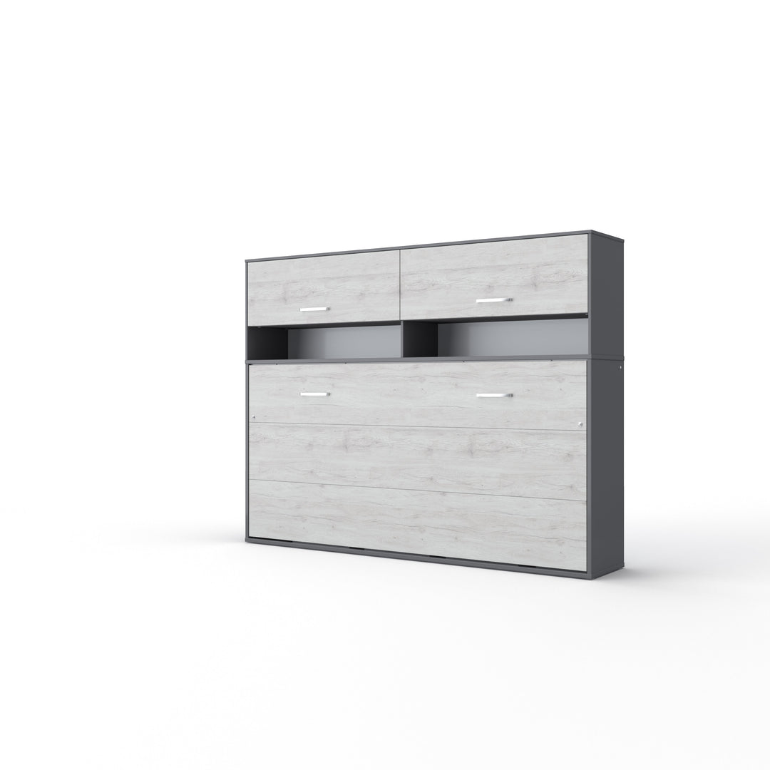 Invento Horizontal Wall Bed, European Twin Size with a cabinet on top