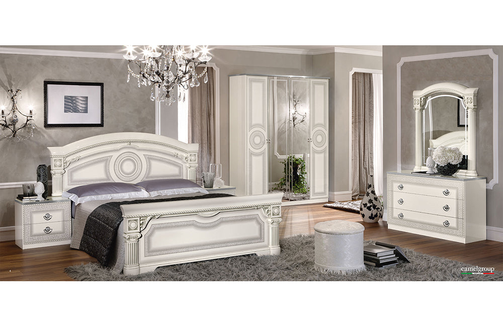 Aida Bed, White w/Silver
