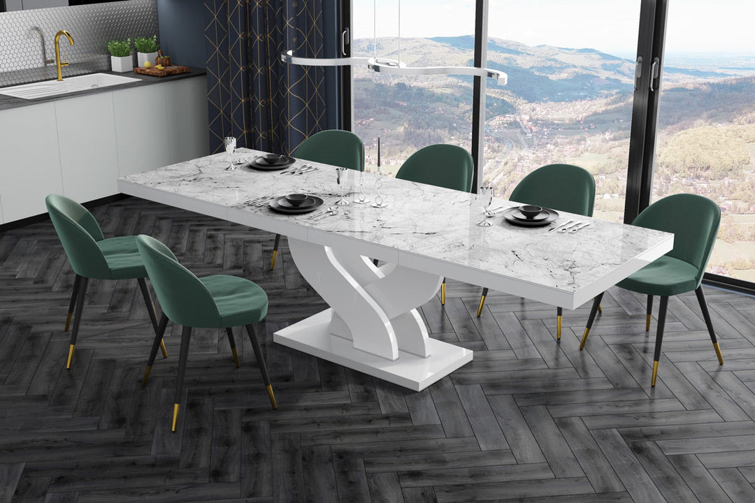 Modern glossy Dining Table BELLA with 2 self-starting leaves