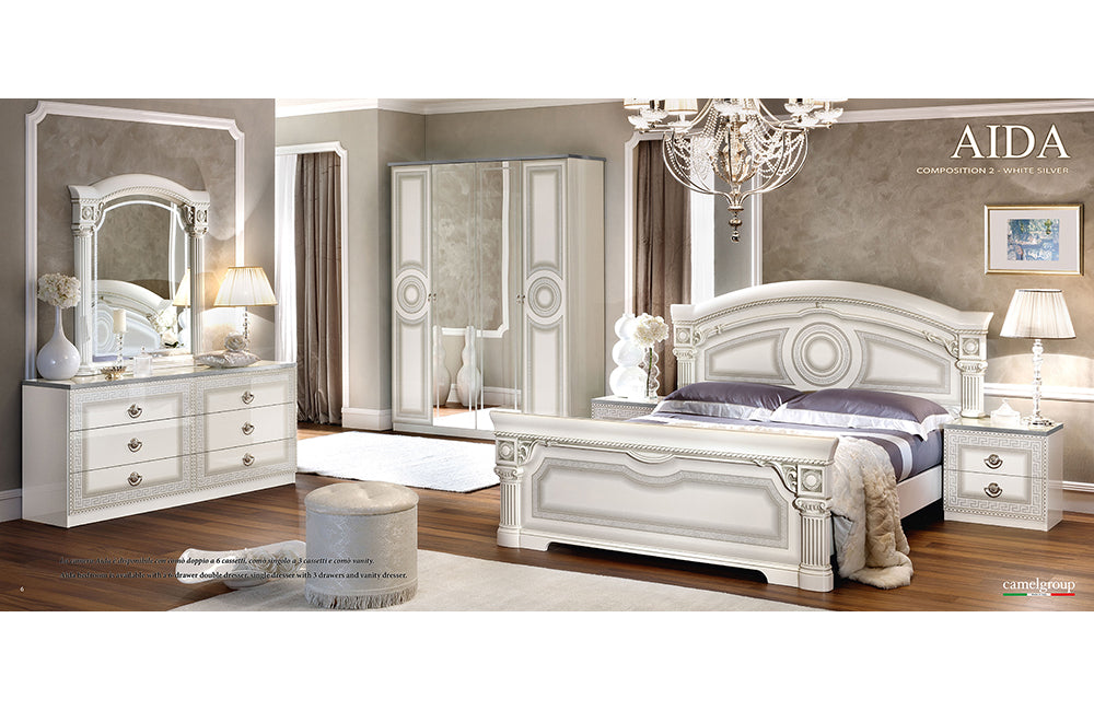 Aida Bed, White w/Silver