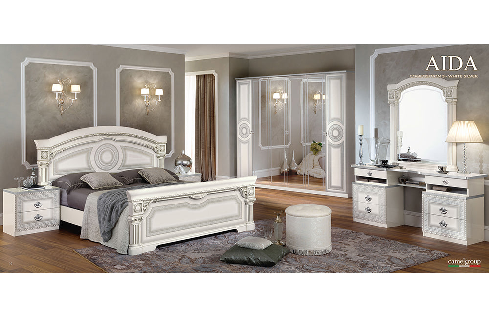 Aida Bed, White w/Silver