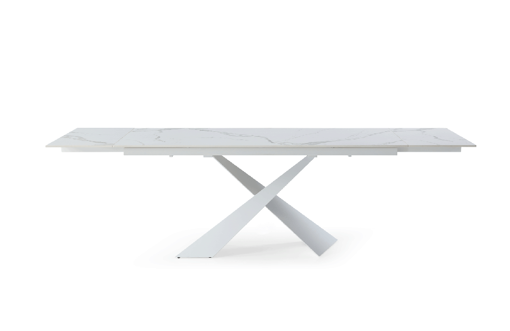 9113 Dining Table with 1218 swivel White Chairs