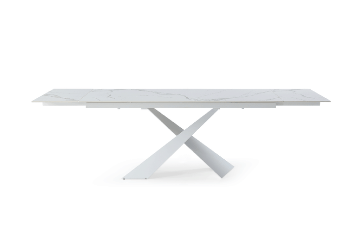9113 Dining Table with 1218 swivel White Chairs