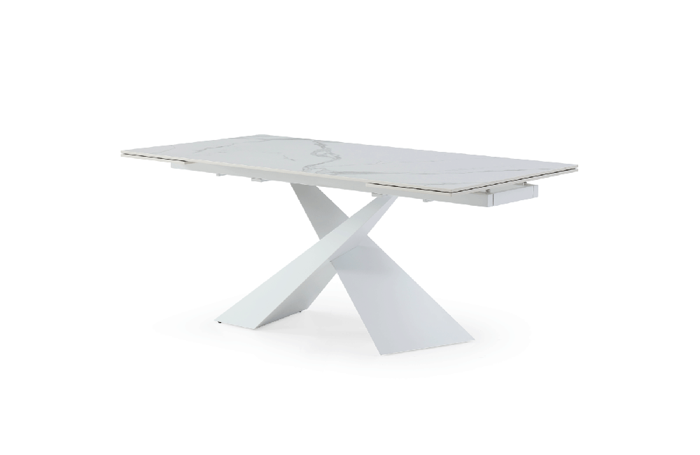 9113 Dining Table with 1218 swivel White Chairs