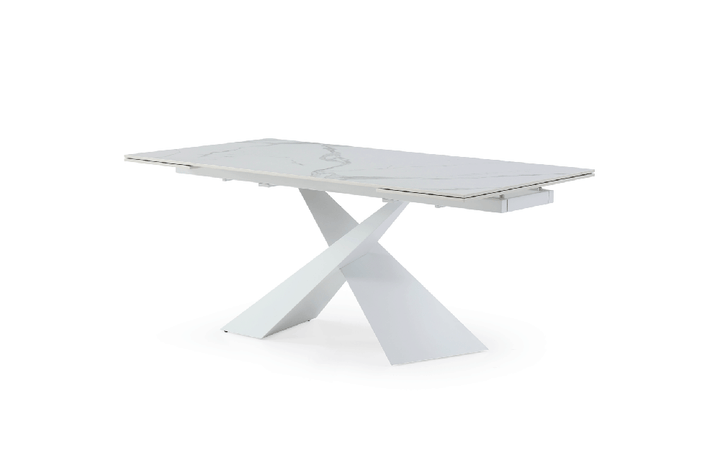 9113 Dining Table with 1218 swivel White Chairs