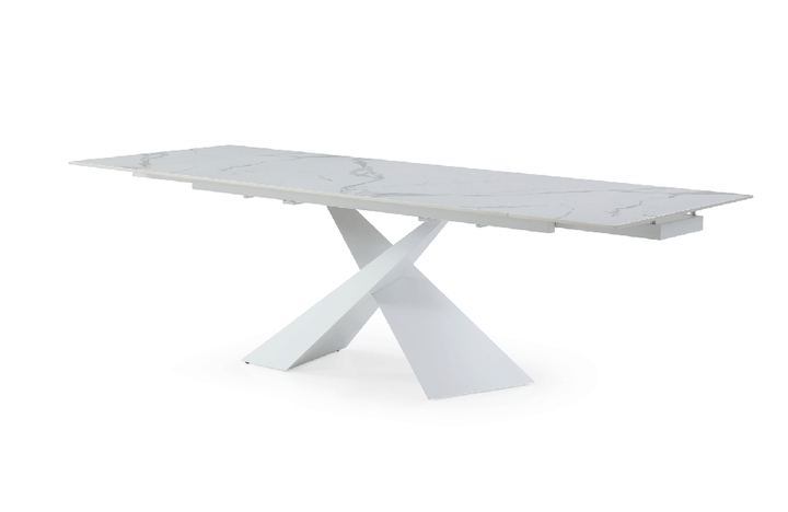 9113 Dining Table with 1218 swivel White Chairs