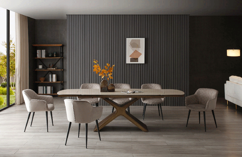 9368 Table Taupe with 1117 chairs