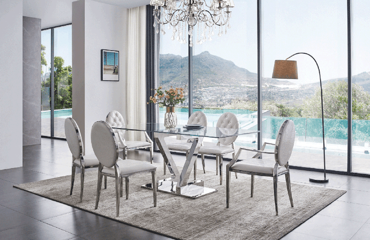 Zarra Dining Table with 110 White Chairs