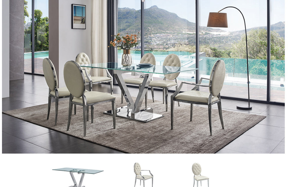 Zarra Dining Table with 110 White Chairs