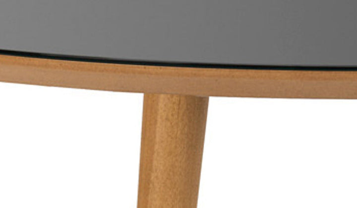ESSAI Round Glass Top Dining with Beech wooden legs