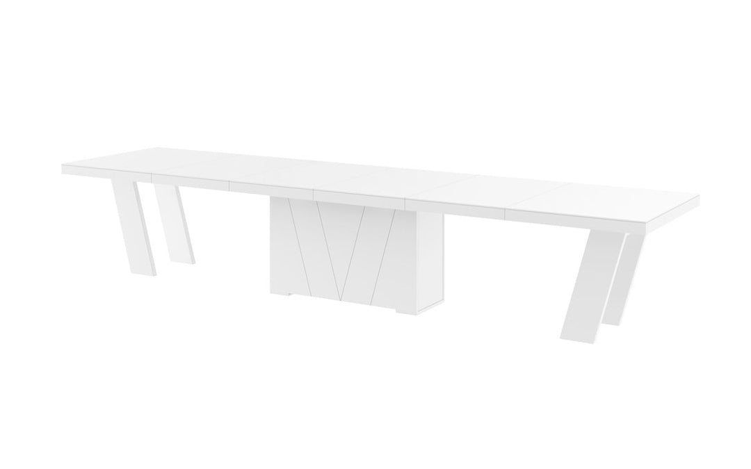 Dining Set ALETA 11 pcs. modern white glossy Dining Table with 4 self-starting leaves plus 10 chairs