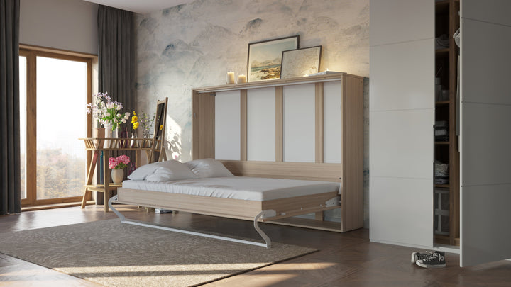 European Horizontal Full XL Size Murphy Bed Brescia with mattress