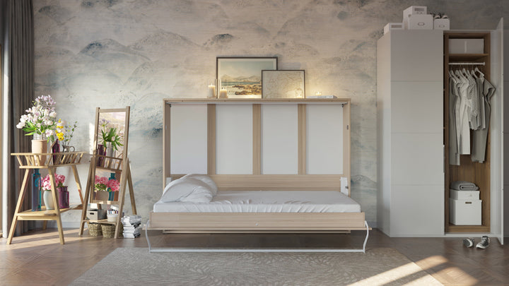 European Horizontal Full XL Size Murphy Bed Brescia with mattress