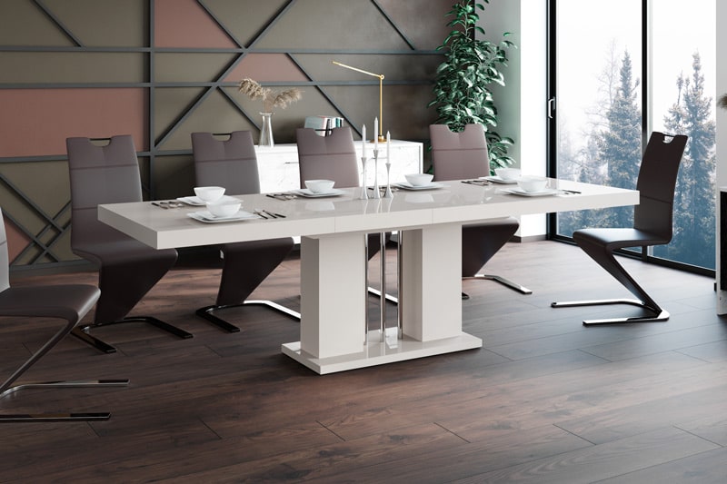Dining Table with 2 Extension for up to 10 people, white gloss online sale