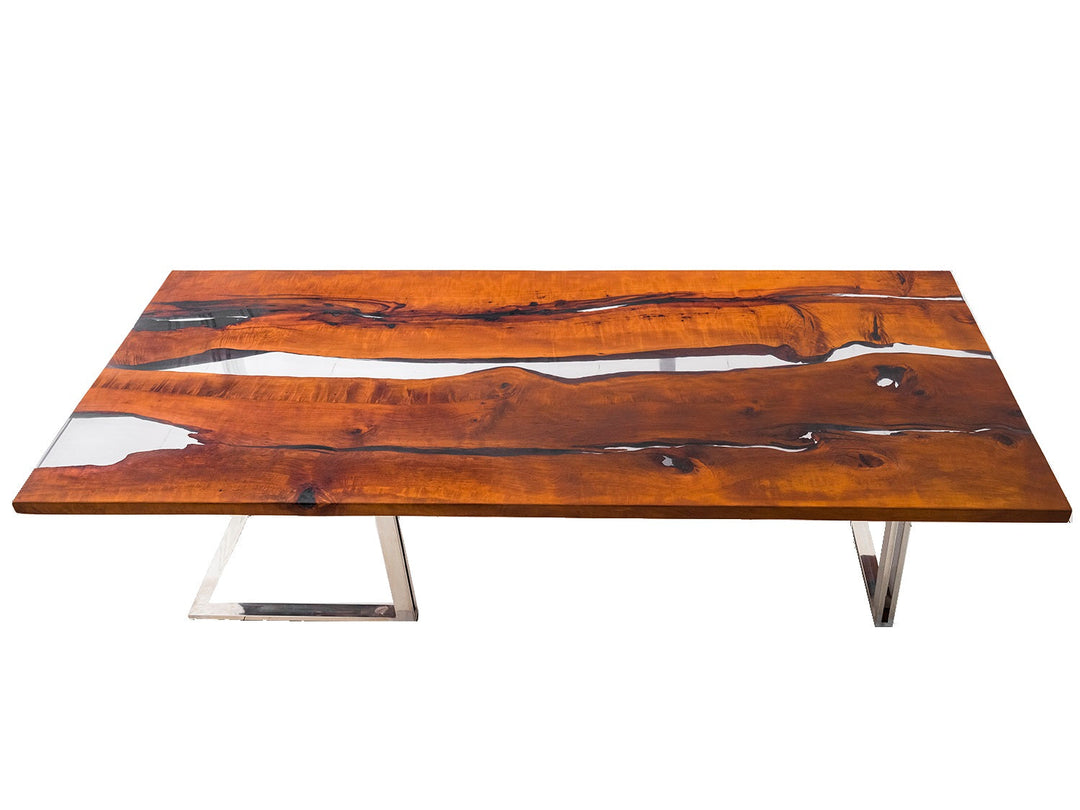 Dining Solid Pear Tree Wood Table LESNOY Filled with Polymer Resin