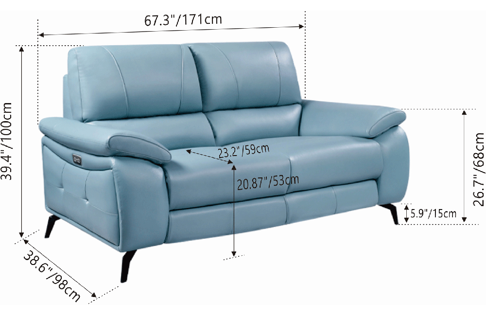 2934 Blue Sofa Set with electric recliners