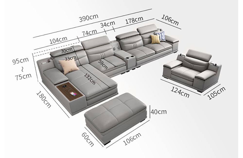 908 Sectional Sofa Light Grey