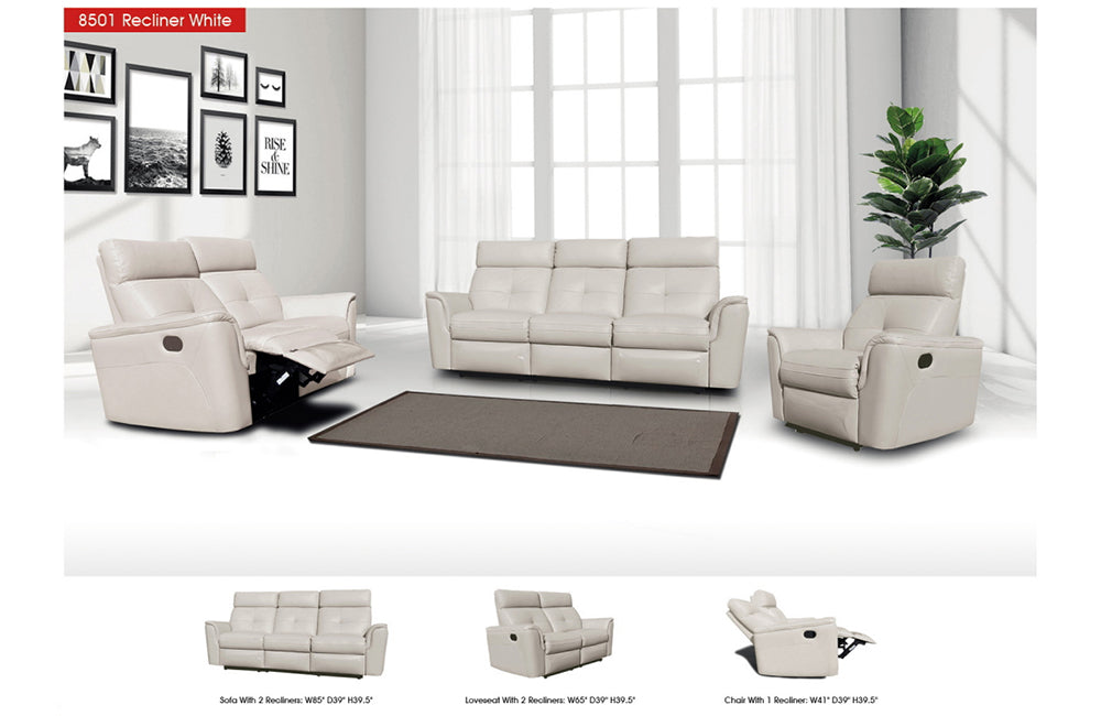 8501 White w/Manual Recliners Sofa