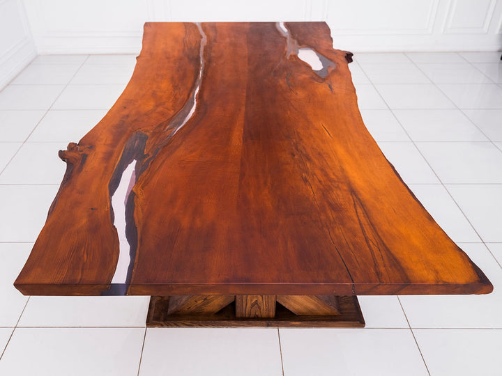 Dining Solid Pear Tree Wood Table MARS Filled with Polymer Resin