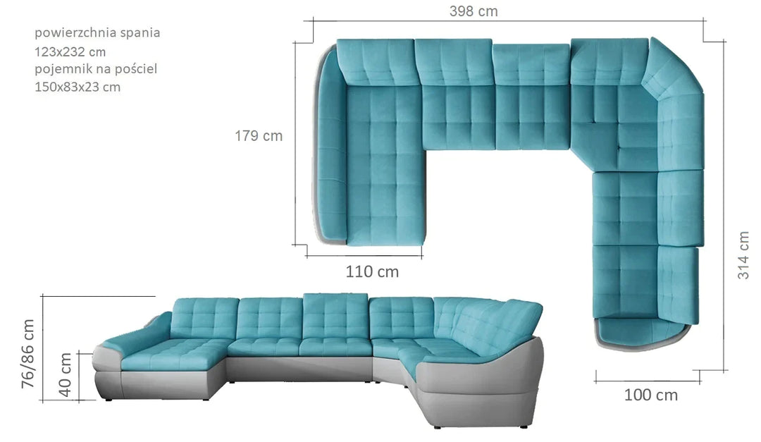 Sleeper Sectional Infinity XL, U-Shape, FULL XL with storage. Right