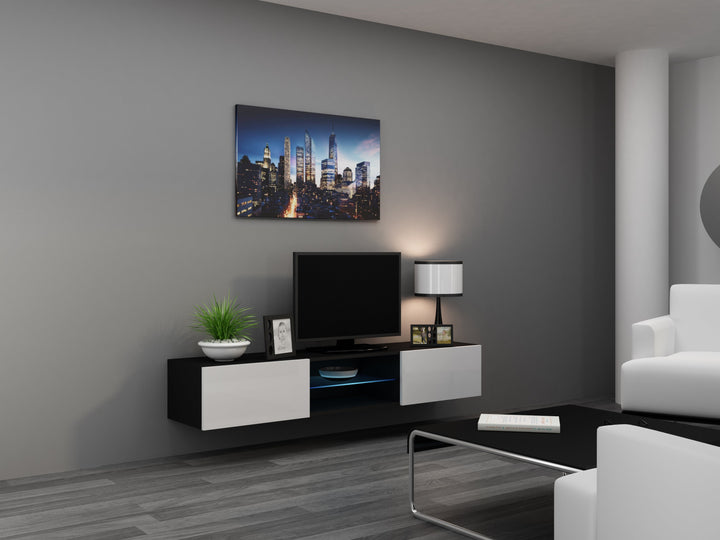 Modern floating 71" long TV Stand VIGO Glass with LED