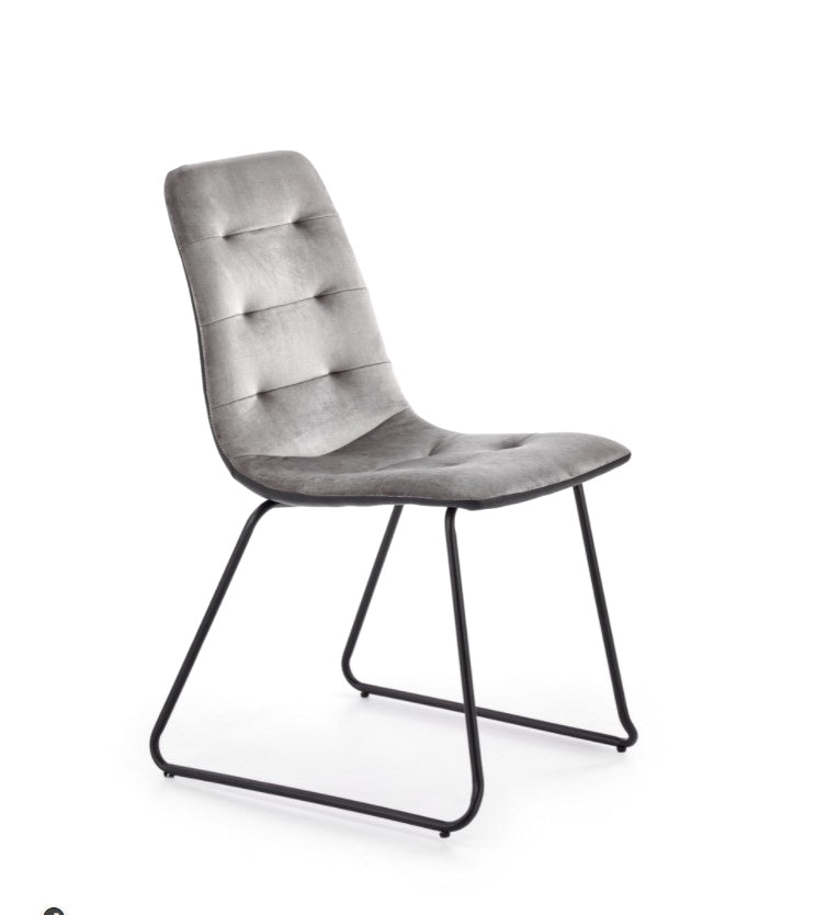 Dining Set CHARA 7 pcs. gray/white modern glossy Dining Table with 2 self-storing leaves plus 6 chairs