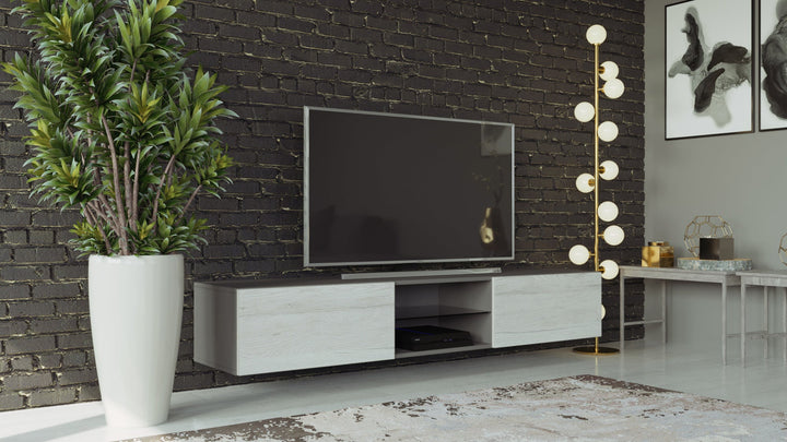 Modern floating 71" long TV Stand VIGO Glass with LED