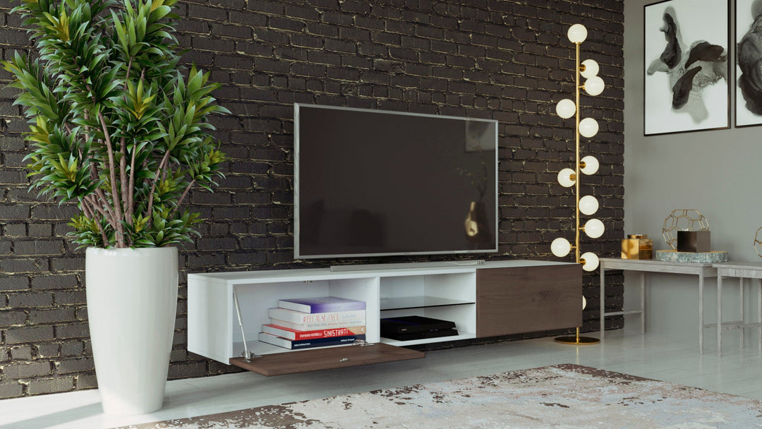 Floating 71 inch TV Stand VIGO glass with LED