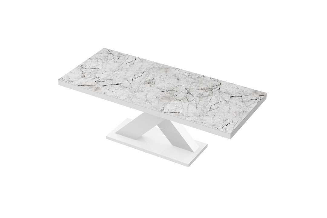 Dining Set XENA 7 pcs. modern glossy Dining Table with 2 self-storing leaves plus 6 chairs