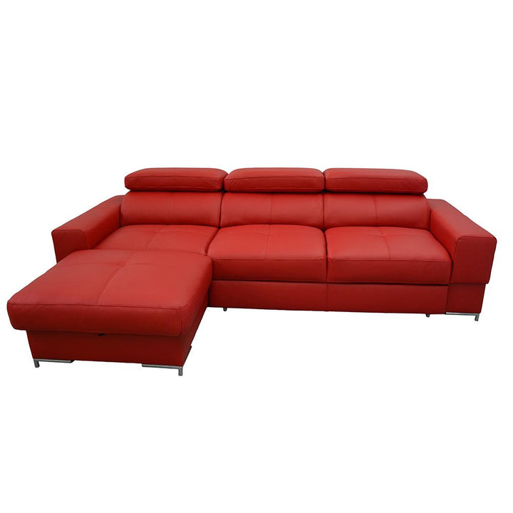 Natural Leather Red Sleeper Sectional Sofa BAZALT with storage, SALE
