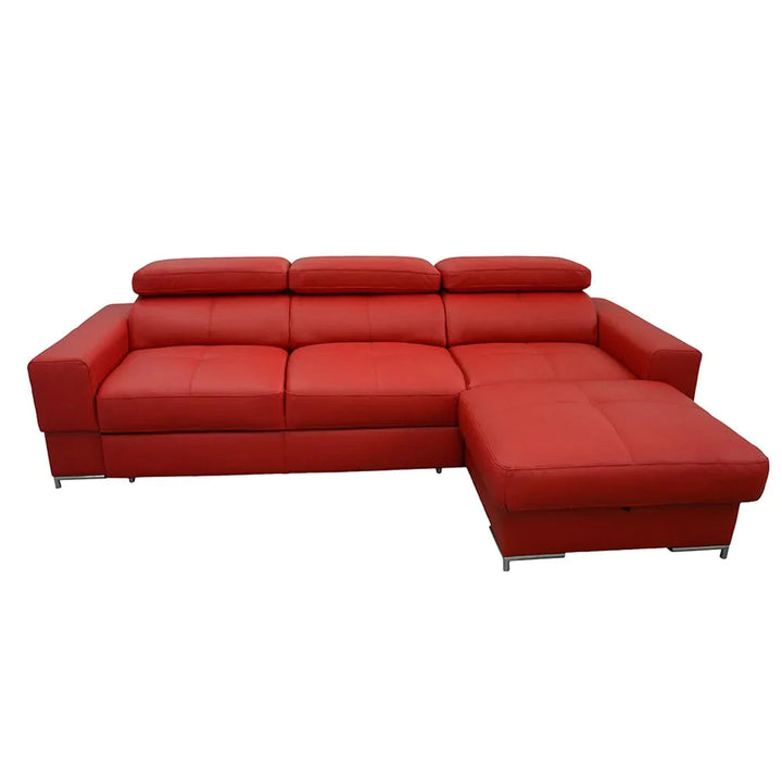 Natural Leather Red Sleeper Sectional Sofa BAZALT with storage, SALE