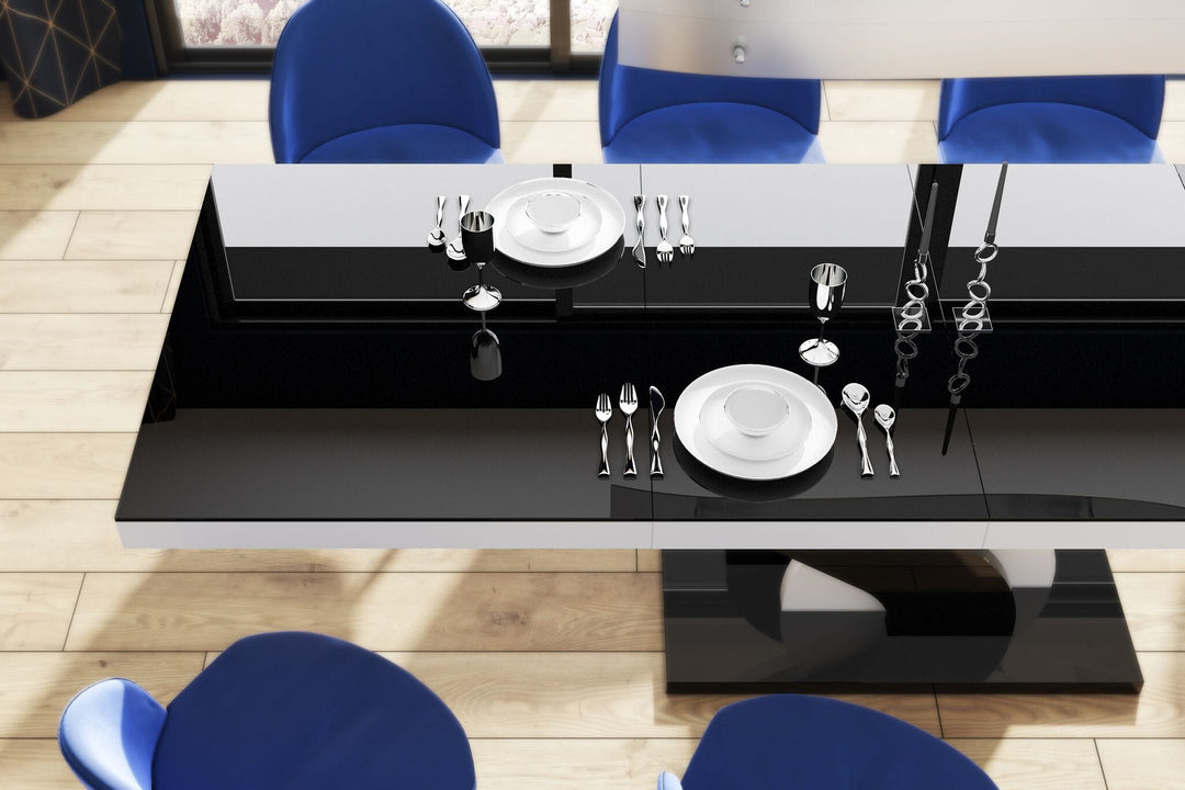 Modern glossy Dining Table BELLA with 2 self-starting leaves